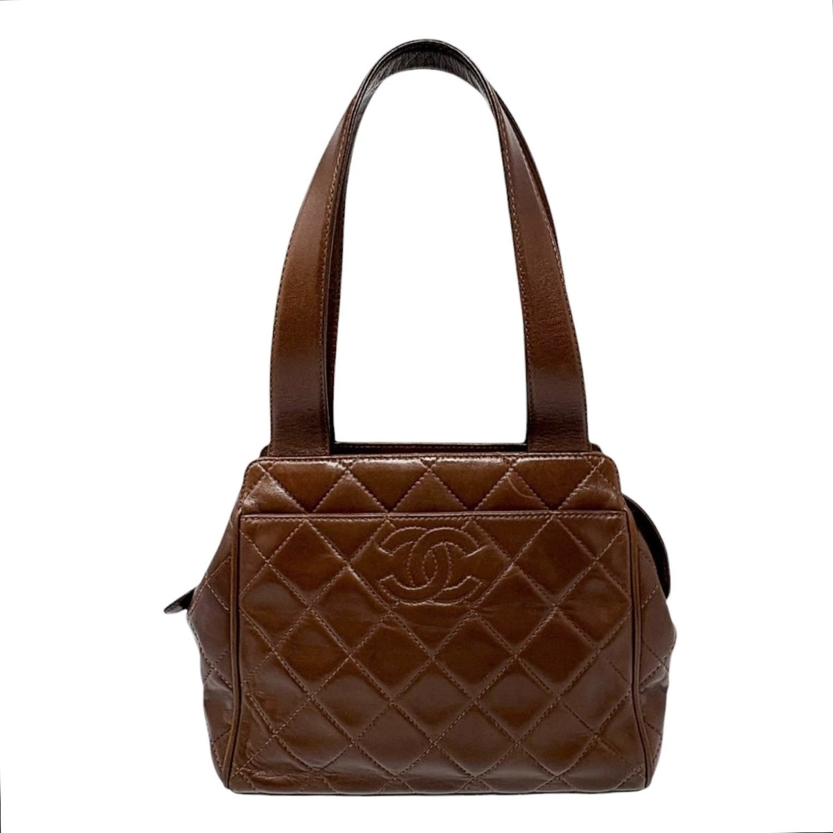 CHANEL Vintage CC Logo Quilted Shoulder Handbag Brown Gold Leather 902804