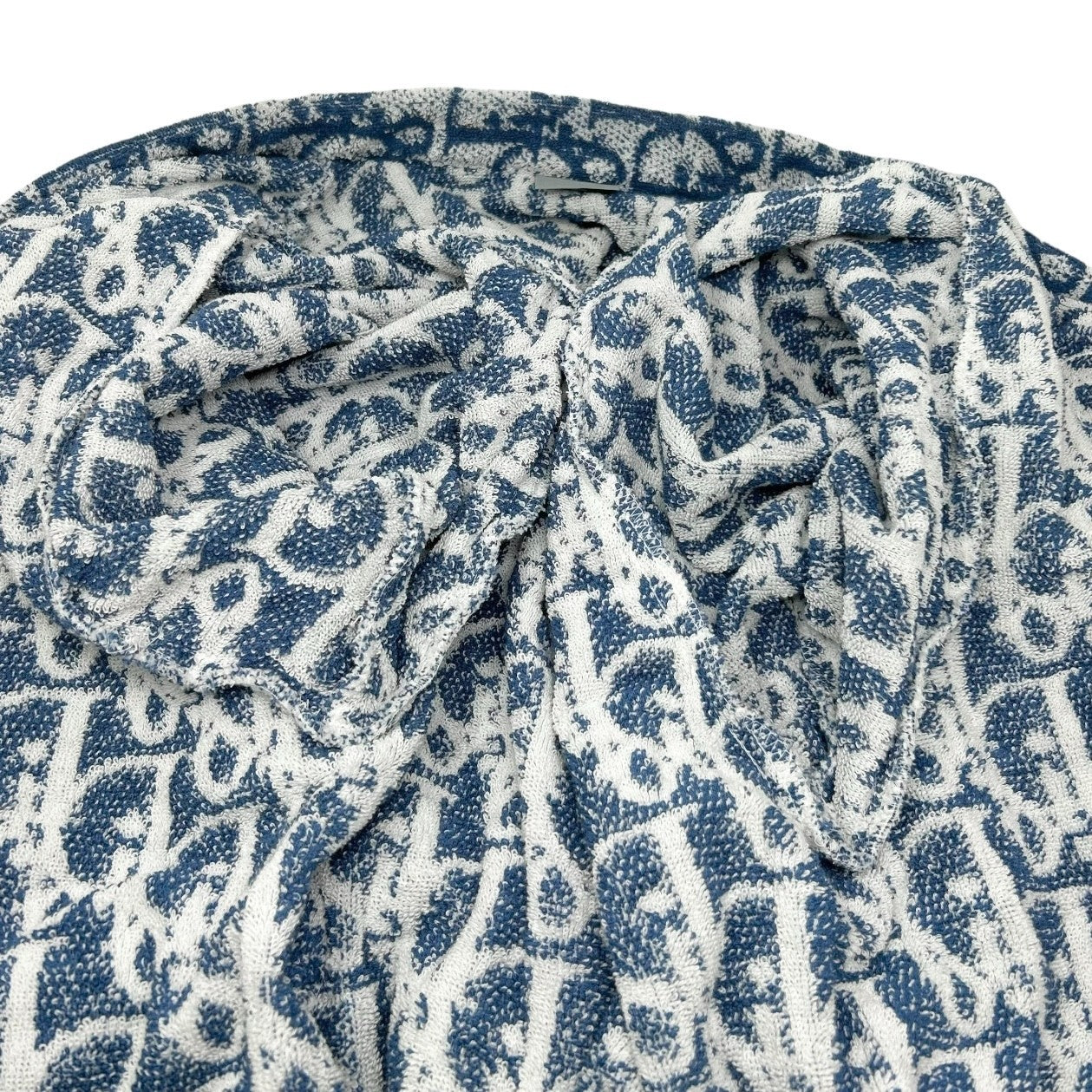 Christian Dior Vintage Trotter Monogram Logo Bathrobe #L Terry Cloth Blue White