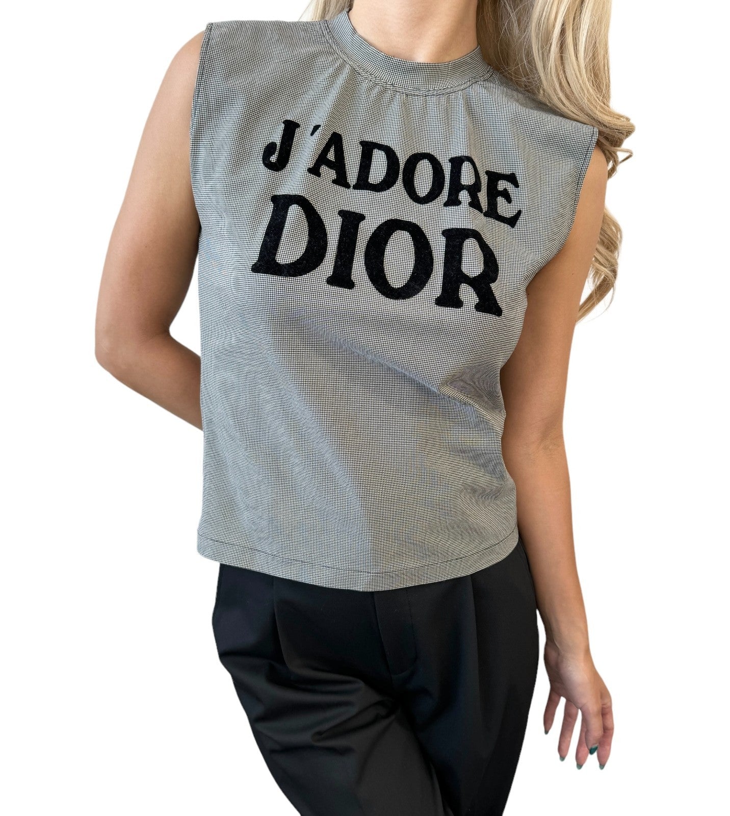 Christian Dior Vintage 2002 J'ADORE Logo Tank Top #36 Gray Black Nylon