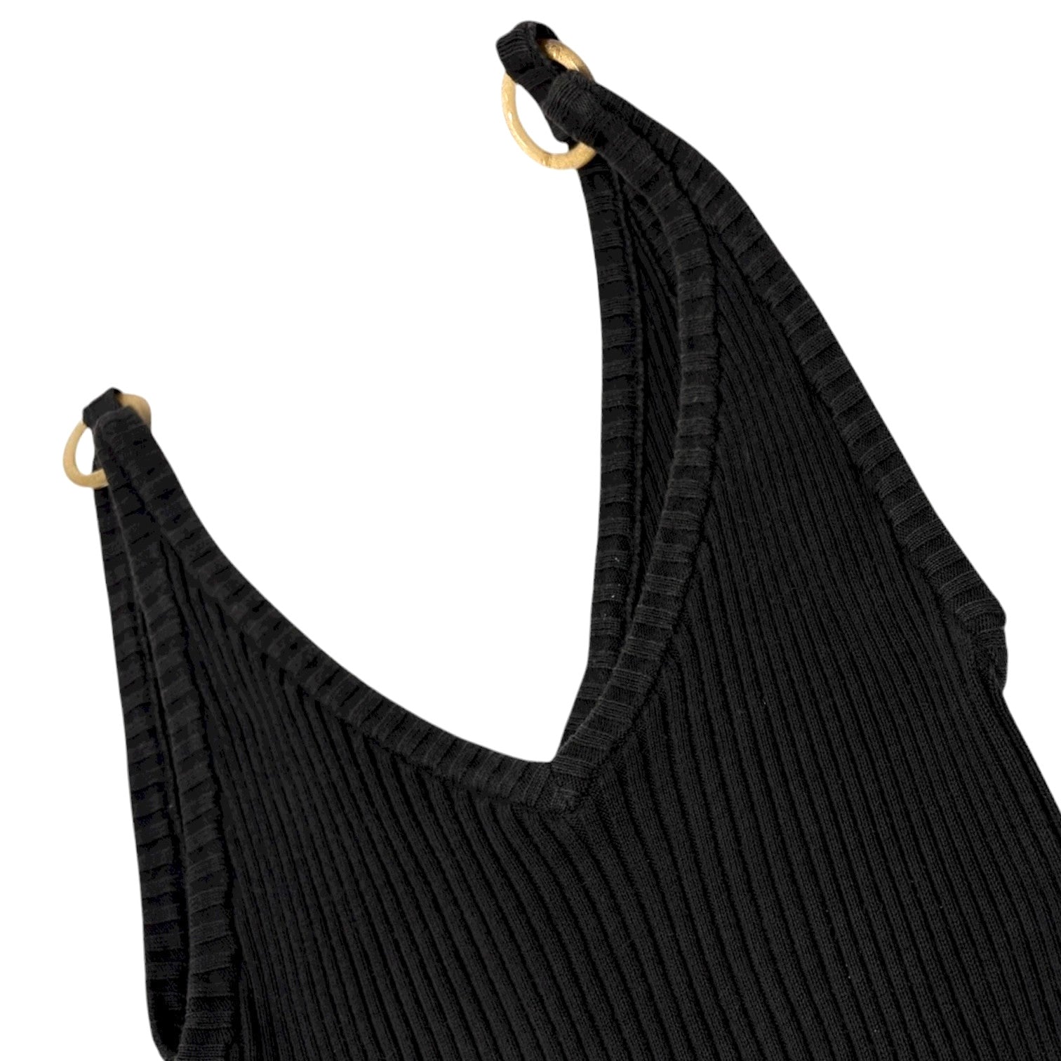 CHANEL Vintage 01C CC Mark Logo V-Neck knit Tank Top #40 Black Gold Cotton