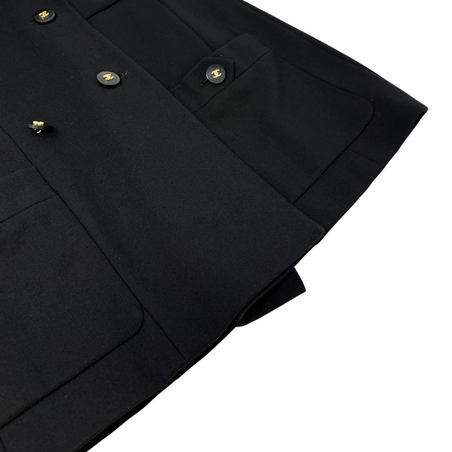 CHANEL Vintage 97C CC Logo Button Blazer Jacket #36 Black Gold Wool