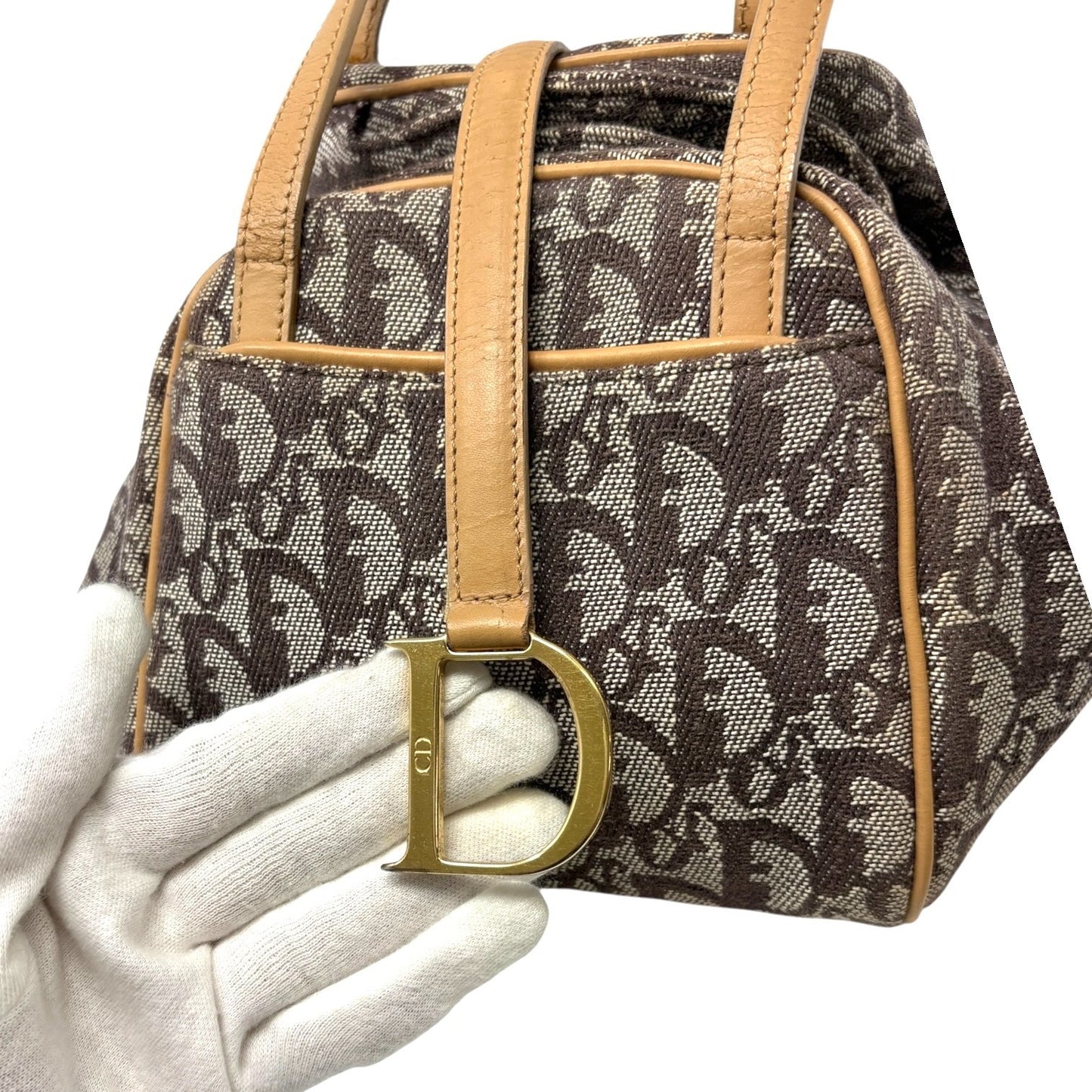 Christian Dior Vintage 2001 Trotter Monogram Mini D Charm Bag Handbag Beige