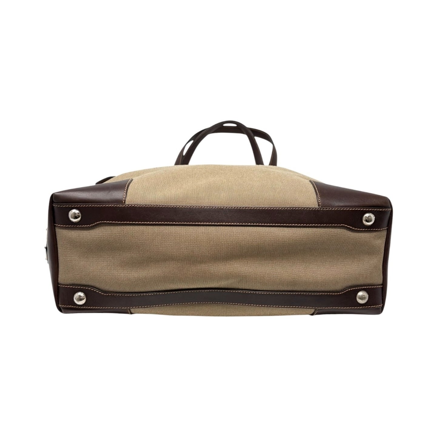 PRADA Vintage Jacquard Logo Tote Bag Brown Silver Canvas Leather 902047
