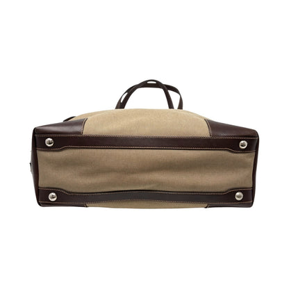 PRADA Vintage Jacquard Logo Tote Bag Brown Silver Canvas Leather 902047