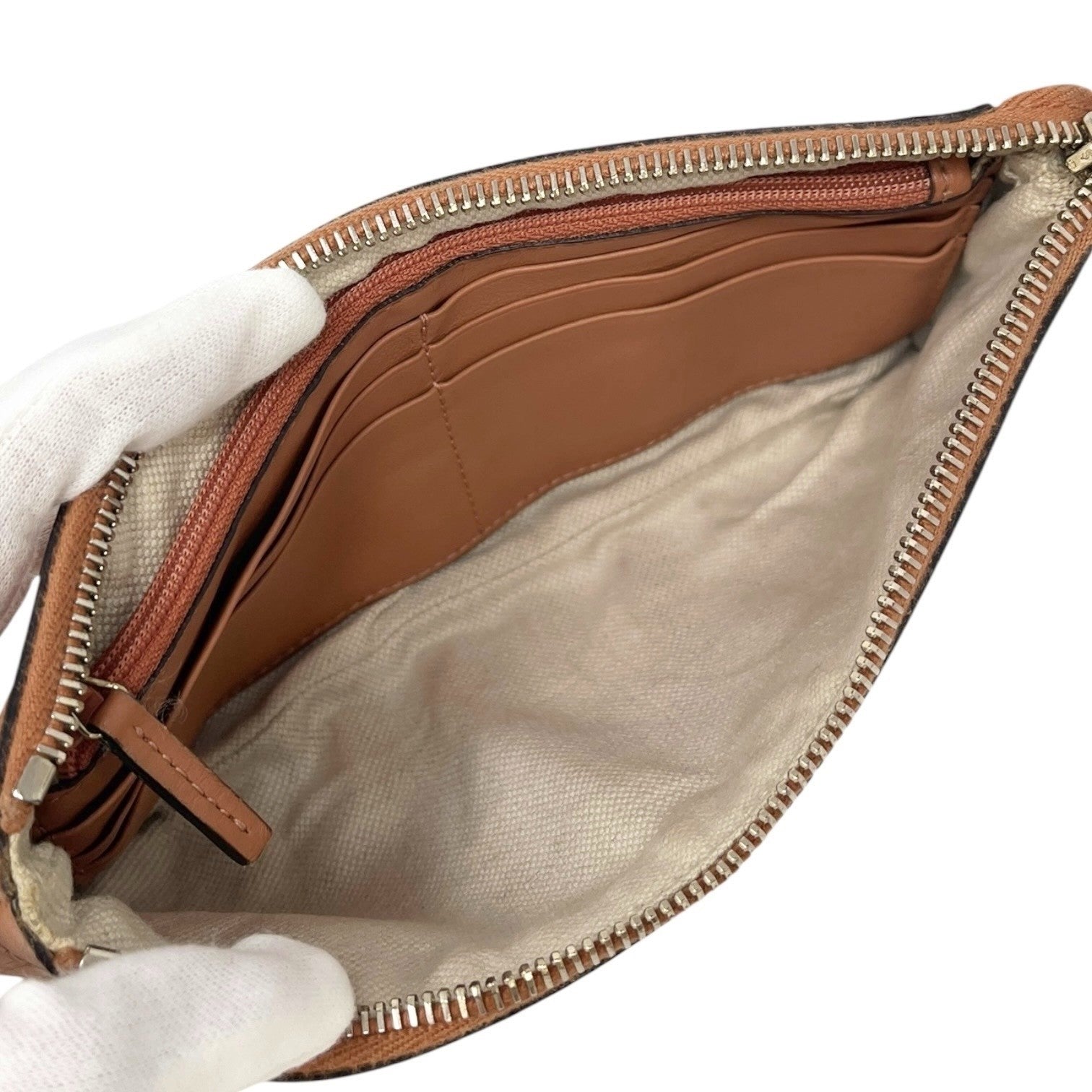 GUCCI Vintage GG Monogram Mini Clutch Bag Wallet Orange Gold Leather Cotton