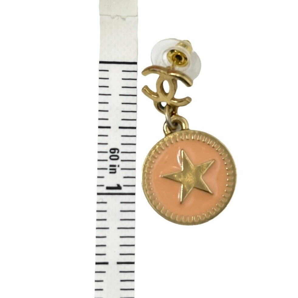CHANEL Vintage 01P CC Logo Star Studded Earring Gold Orange Accessory