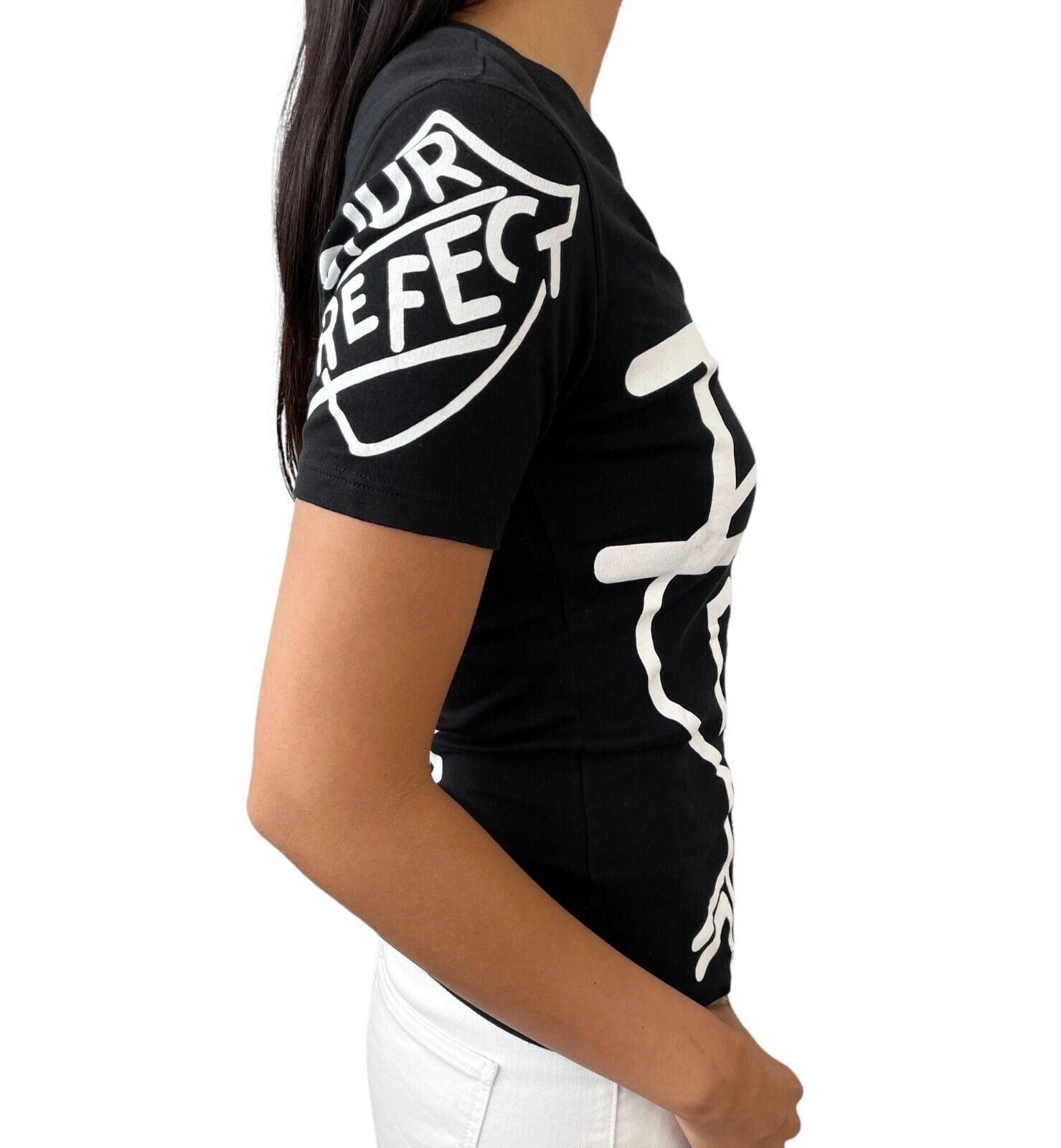 Christian Dior Vintage 2004 Big Logo T-shirts Top #40 Black White Cotton Heart