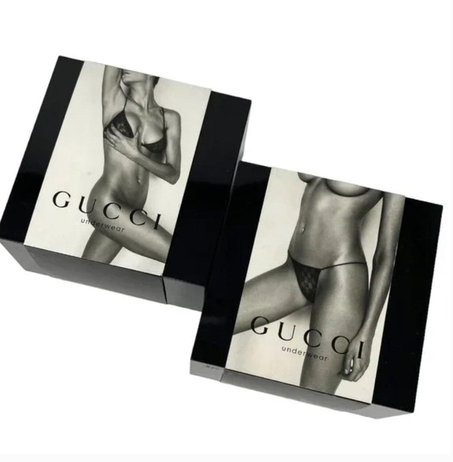 GUCCI Vintage GG Monogram Logo Bra Shorts Set #XS Underwear Black Nylon