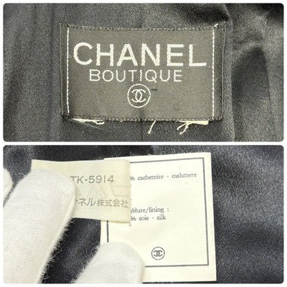 CHANEL Vintage CC Logo Button Cashmere Coat Jacket Belt Black Gold