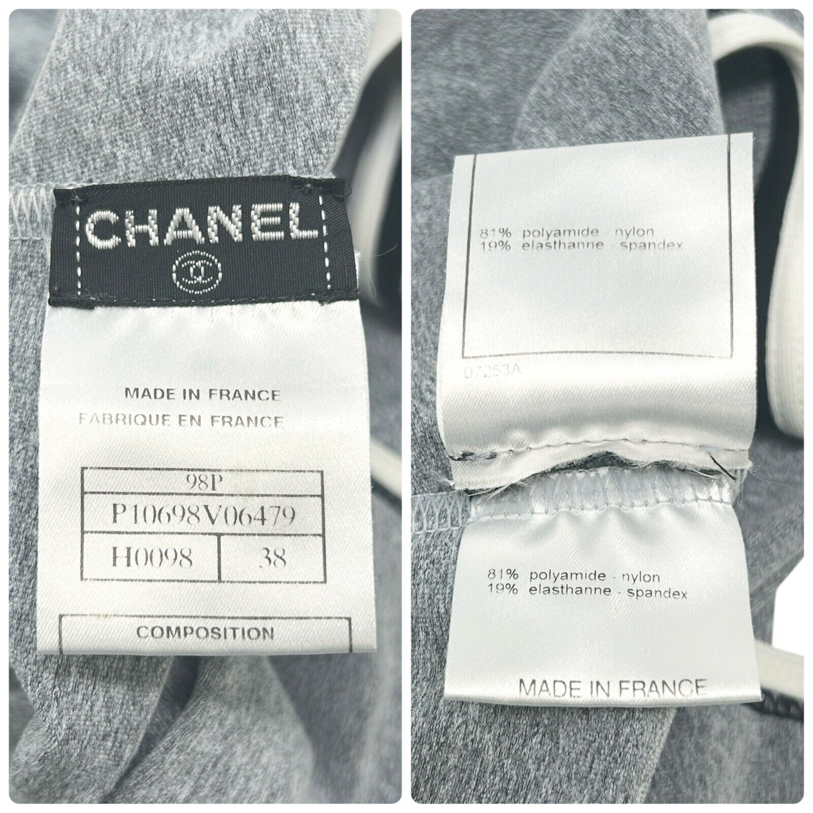CHANEL Vintage 98P CC Mark Logo Tank Top #38 Camisole Gray Black Nylon
