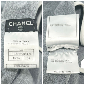 CHANEL Vintage 98P CC Mark Logo Tank Top #38 Camisole Gray Black Nylon