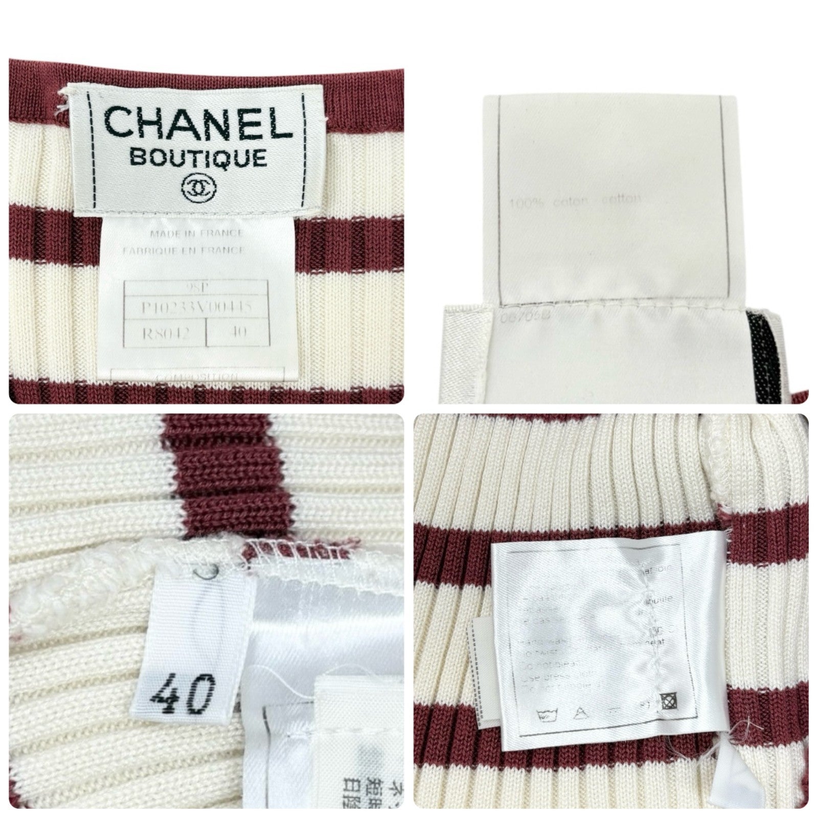 CHANEL Vintage 98P CC Mark Logo Rib Knit Tank Top Striped #40 Red White Cotton