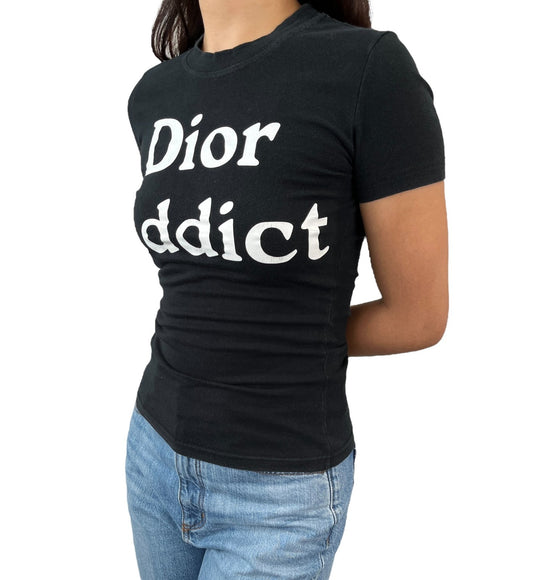 Christian Dior 2002 Vintage Addict Big Logo T-shirt Top #38 Black White Cotton