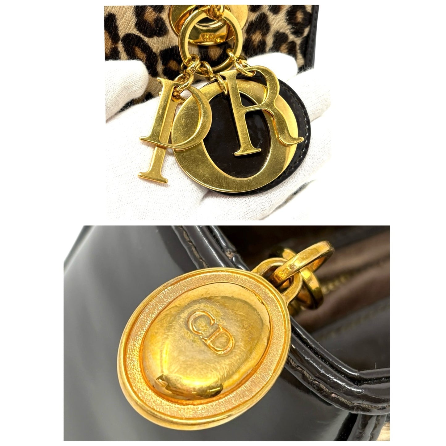 Christian Dior Vintage 2007 Lady Dior Pony Calf Hair Leopard Tote Bag Brown Gold