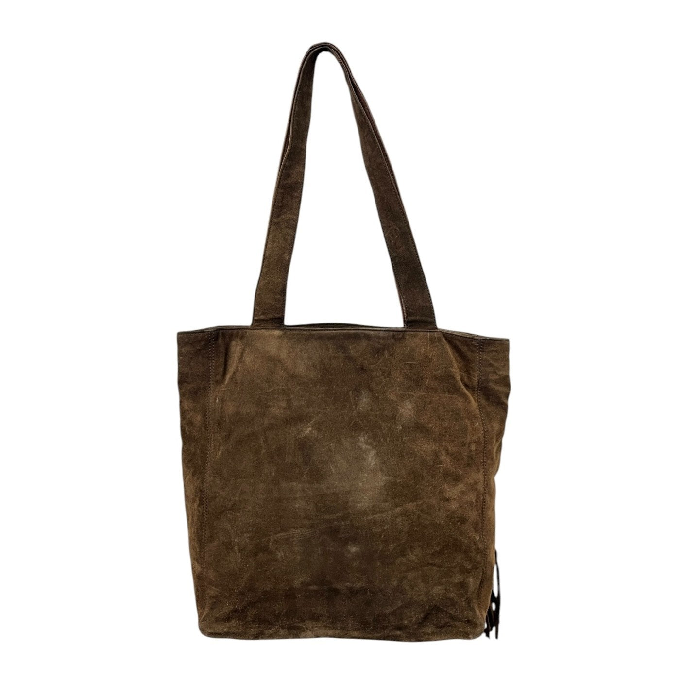 CHANEL Vintage CC Logo Suede Shoulder Tote Bag Fringe Brown Stitch 902594