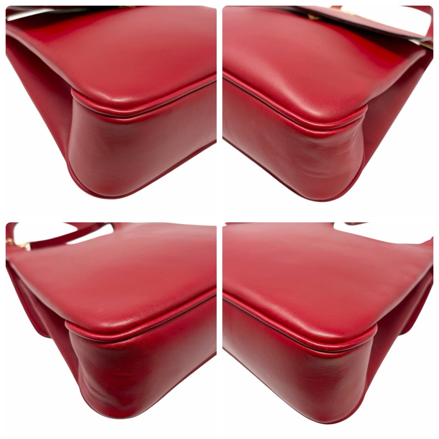 CELINE Vintage Logo Circle Flap 2way Shoulder Bag Red Gold Leather 902080