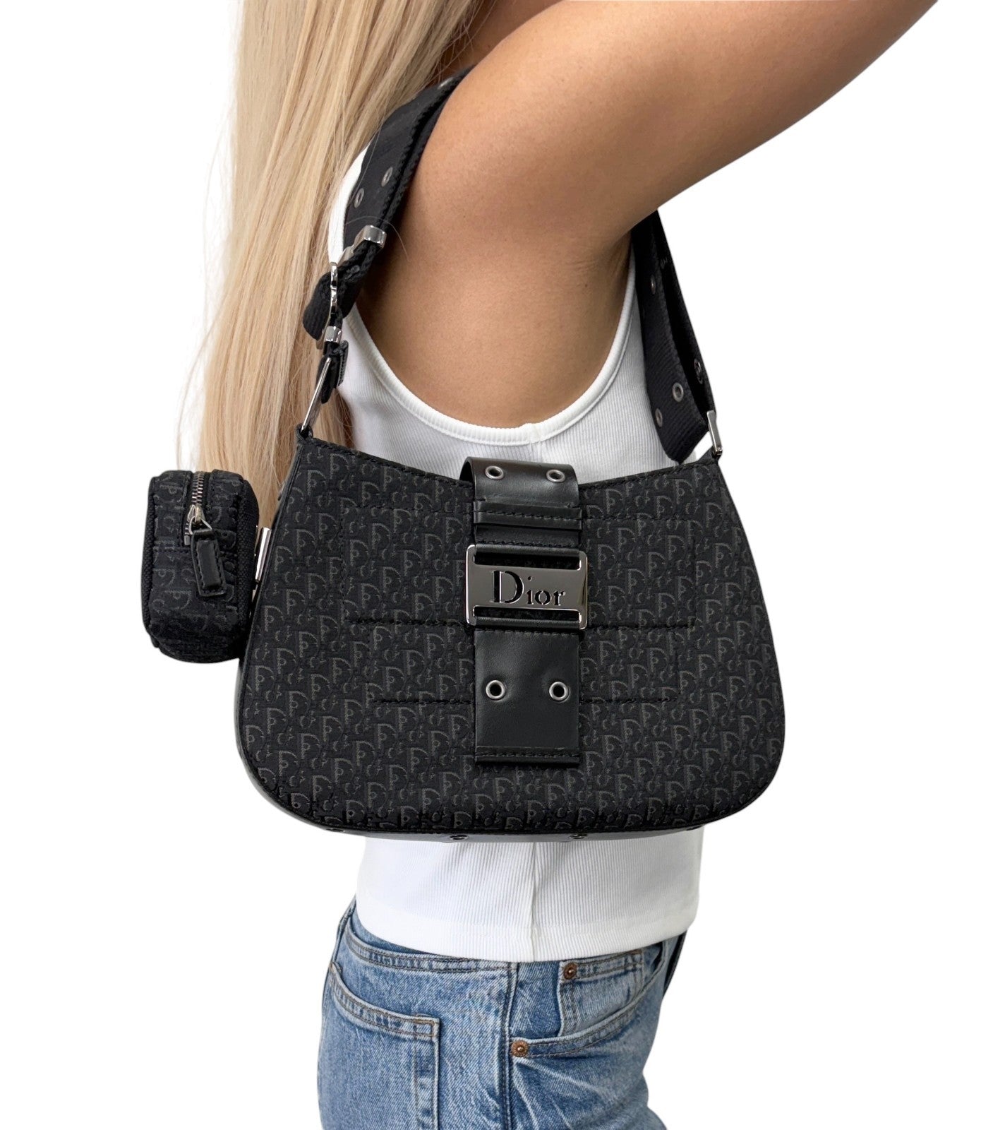 Christian Dior Vintage Street Chic Trotter Monogram Shoulder Bag Black 902443
