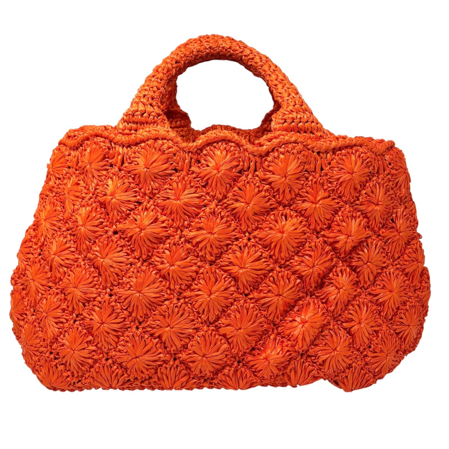 PRADA Vintage Triangle Logo Raffia Tote Bag Crossbody 2way Orange Snap Button