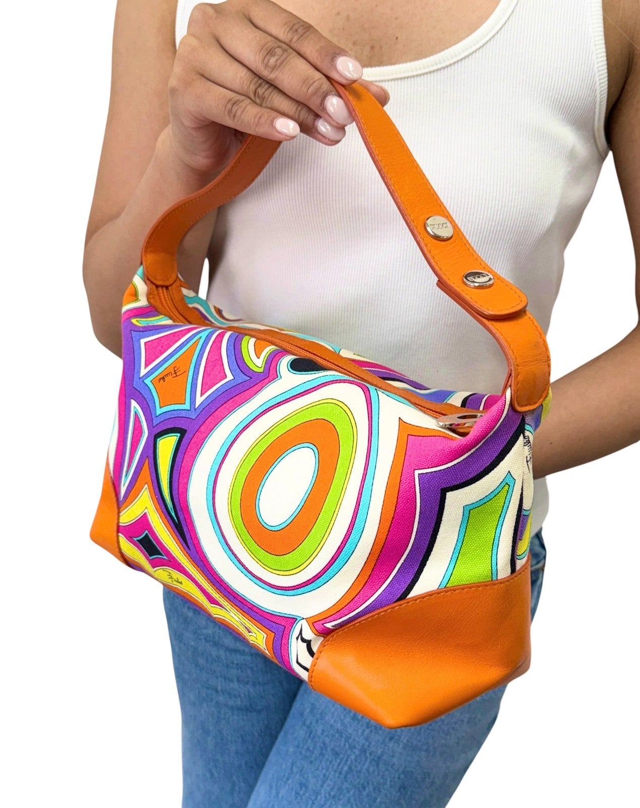 EMILIO PUCCI Vintage Logo Geometric Print Bag Orange Multicolor 901875