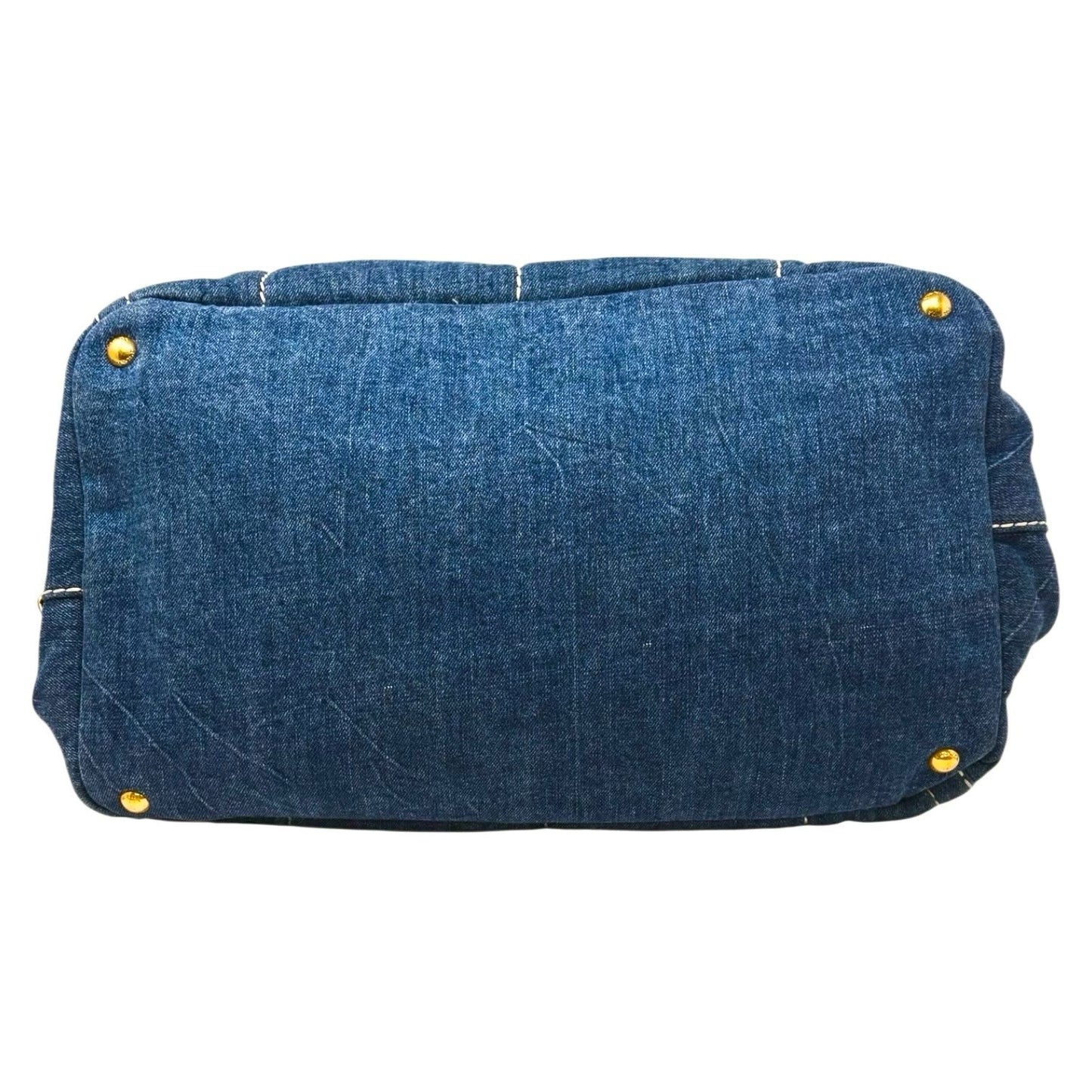 PRADA Vintage Canapa Big Logo Denim Tote Bag Blue Cream Suede Stitch