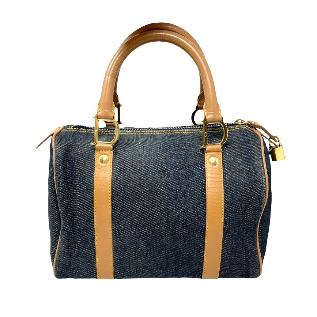 Christian Dior Vintage 2002 D Charm Denim Mini Boston Bag Blue Beige Gold 902586