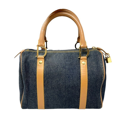 Christian Dior Vintage 2002 D Charm Denim Mini Boston Bag Blue Beige Gold 902586