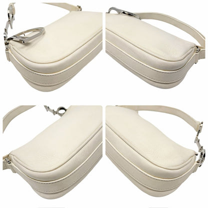 Christian Dior Vintage Logo D Charm Shoulder Bag White Silver Leather 902377