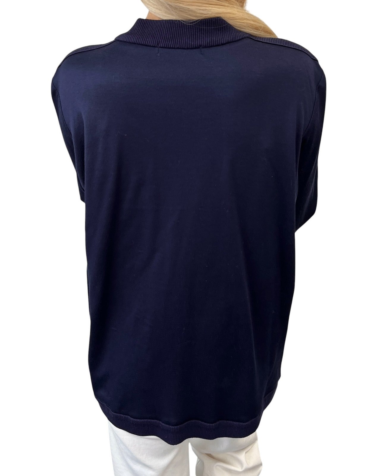Yves Saint Laurent Vintage YSL Logo Cardigan Top #M Blue Gold Sweater 902072
