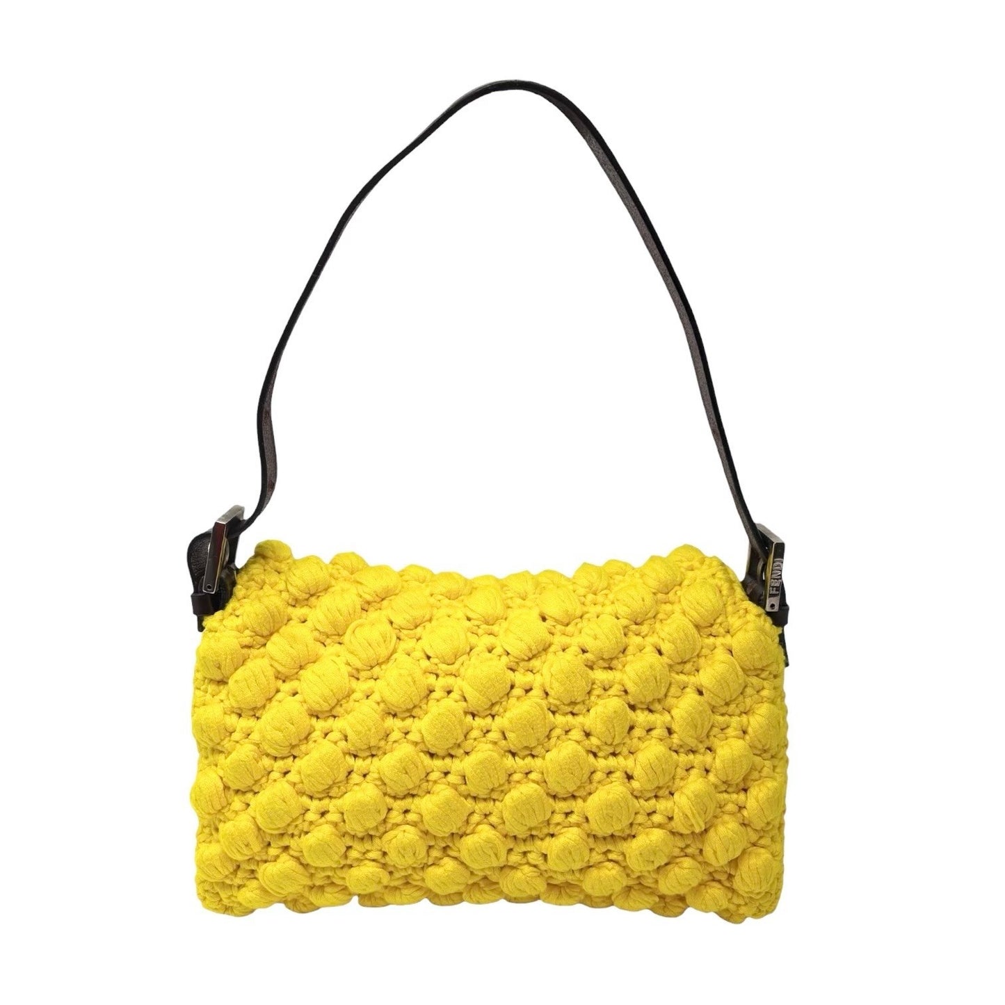 FENDI Vintage Logo Knit Mamma Baguette Shoulder Bag Yellow Brown Wool