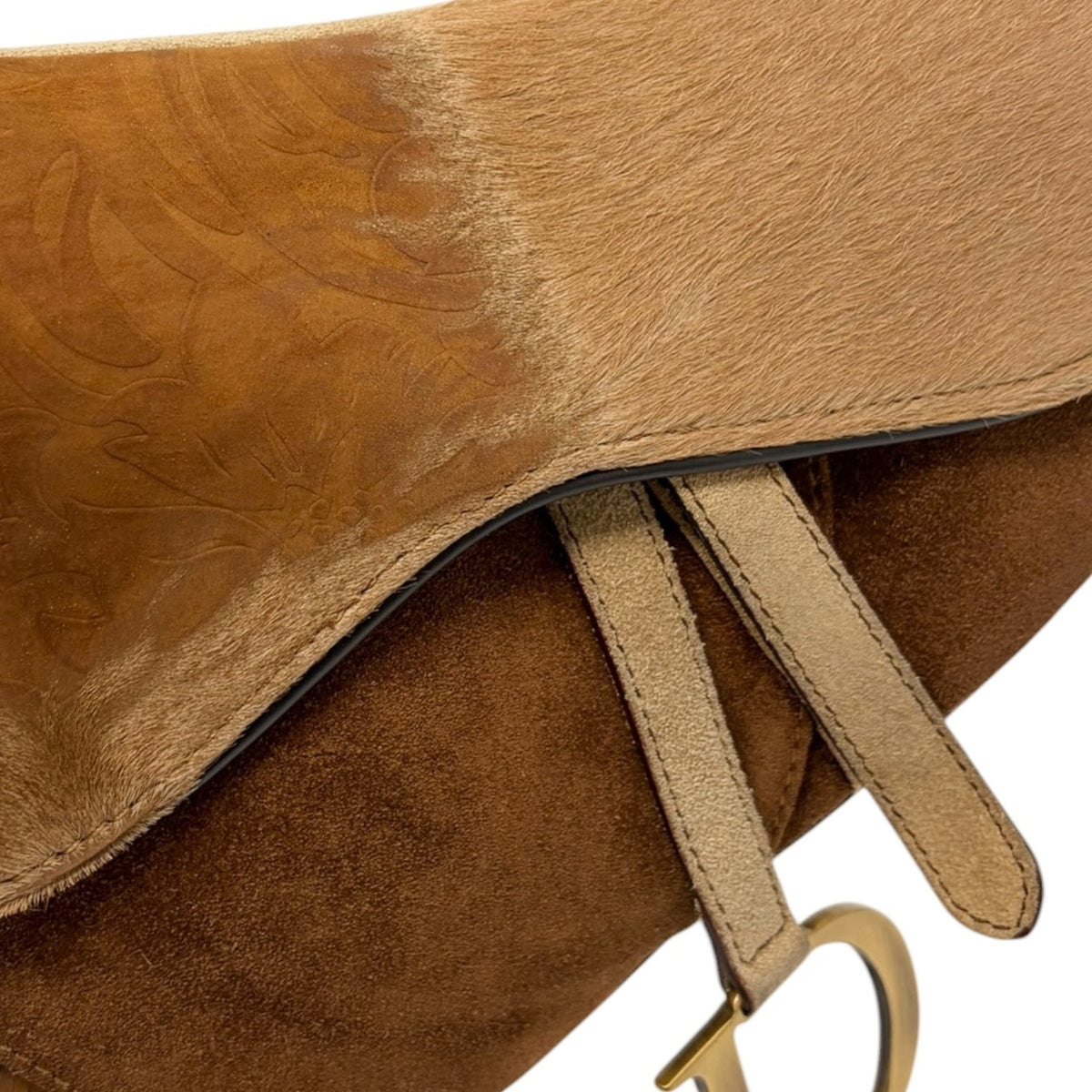 Christian Dior Vintage Pony Carf Hair Saddle Shoulder Bag Brown Beige 902489
