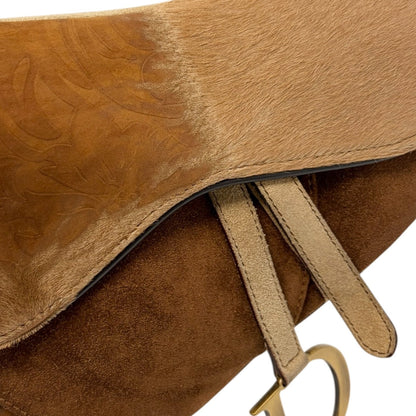 Christian Dior Vintage Pony Carf Hair Saddle Shoulder Bag Brown Beige 902489