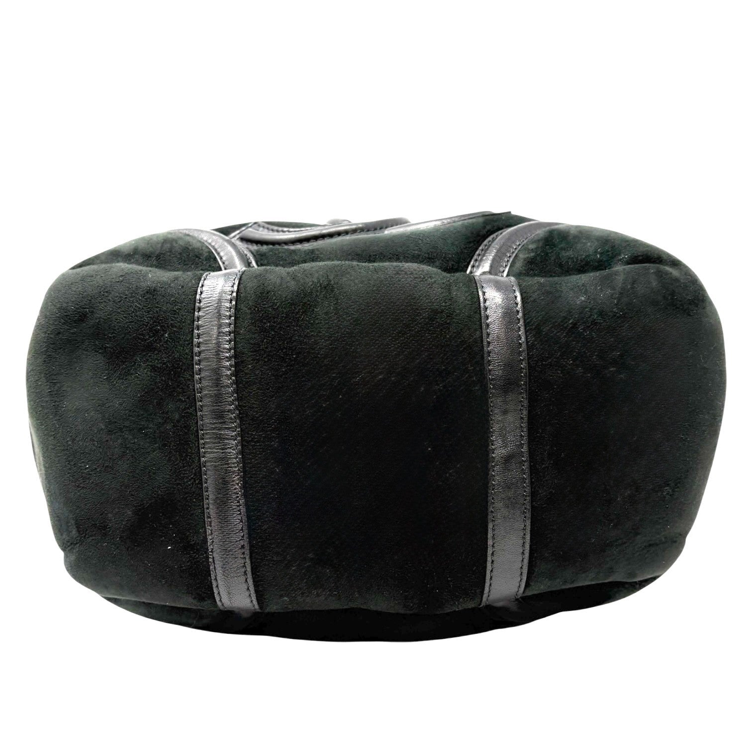 CHANEL Vintage 2006 CC Logo Shearling Tote Bag Handbag Black Gold Suede Mouton