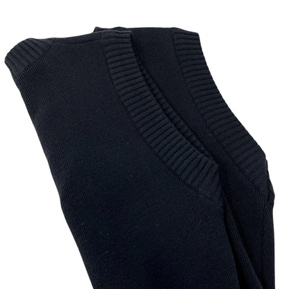 CHANEL Vintage CC Mark Logo Knit Jumpsuit Rompers Sleeveless Button Black Wool