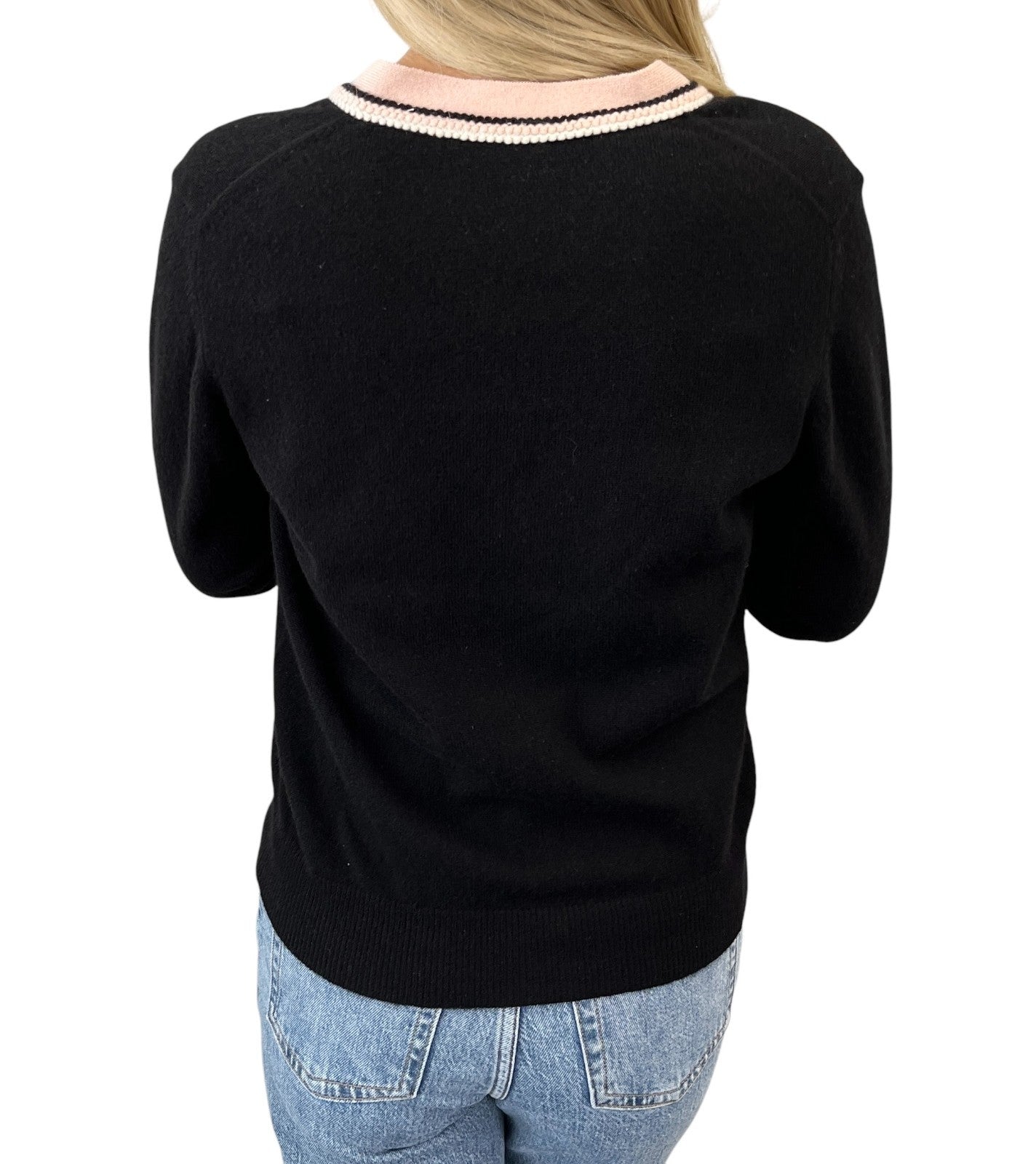CHANEL Vintage 03A CC Logo Cashmere Knit Cardigan Sweater Black 106917