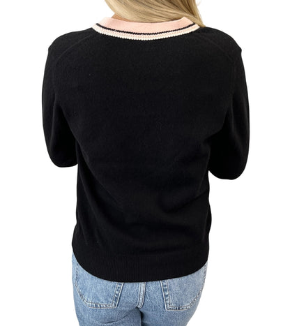 CHANEL Vintage 03A CC Logo Cashmere Knit Cardigan Sweater Black 106917