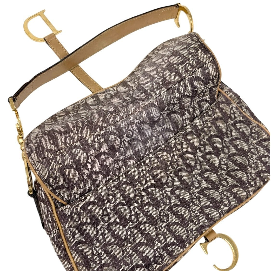 Christian Dior Vintage Trotter Monogram Double Saddle Bag Brown Canvas 902347
