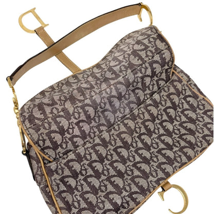 Christian Dior Vintage Trotter Monogram Double Saddle Bag Brown Canvas 902347