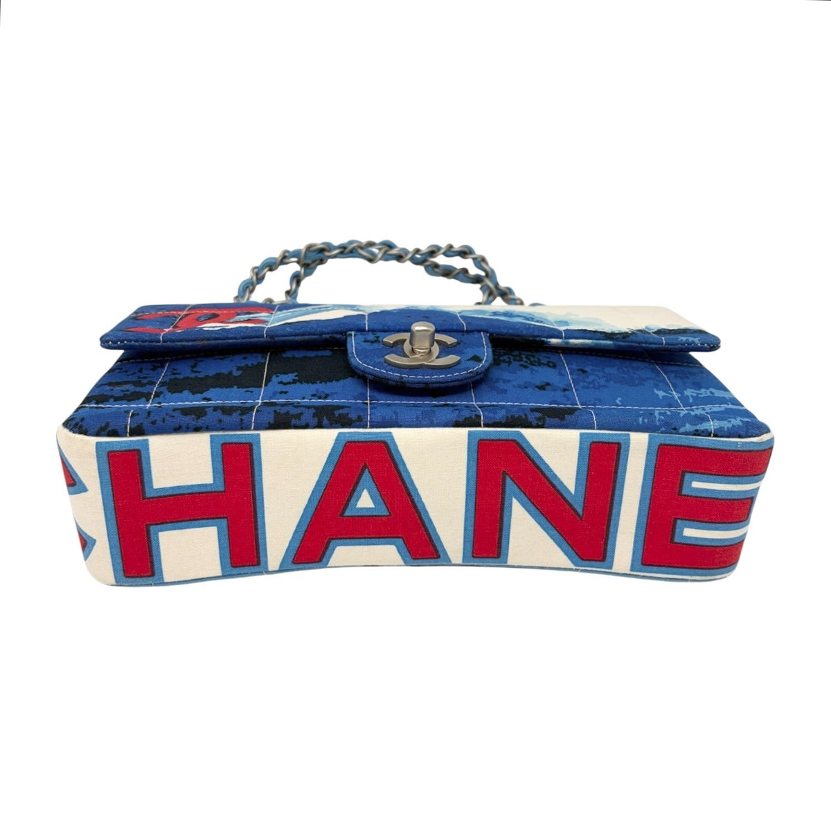 CHANEL Vintage CC Surf Turnlock Chain Flap Crossbody Bag Blue Canvas 902363