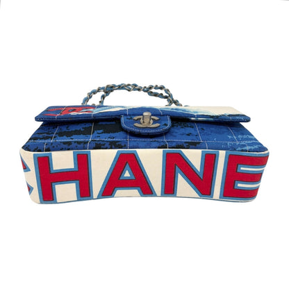 CHANEL Vintage CC Surf Turnlock Chain Flap Crossbody Bag Blue Canvas 902363