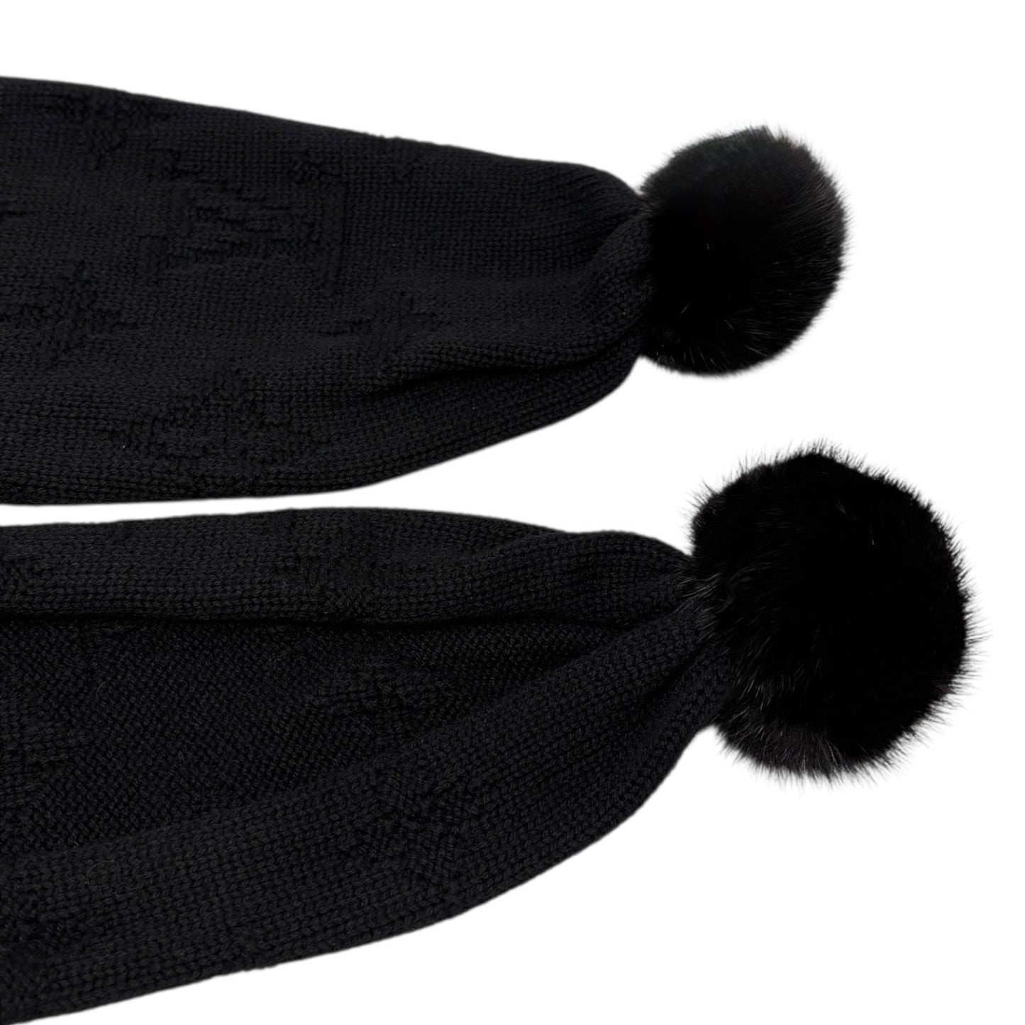 LOUIS VUITTON Vintage Monogram Escharpe Fur Scarf Shawl Black Cashmere Logo