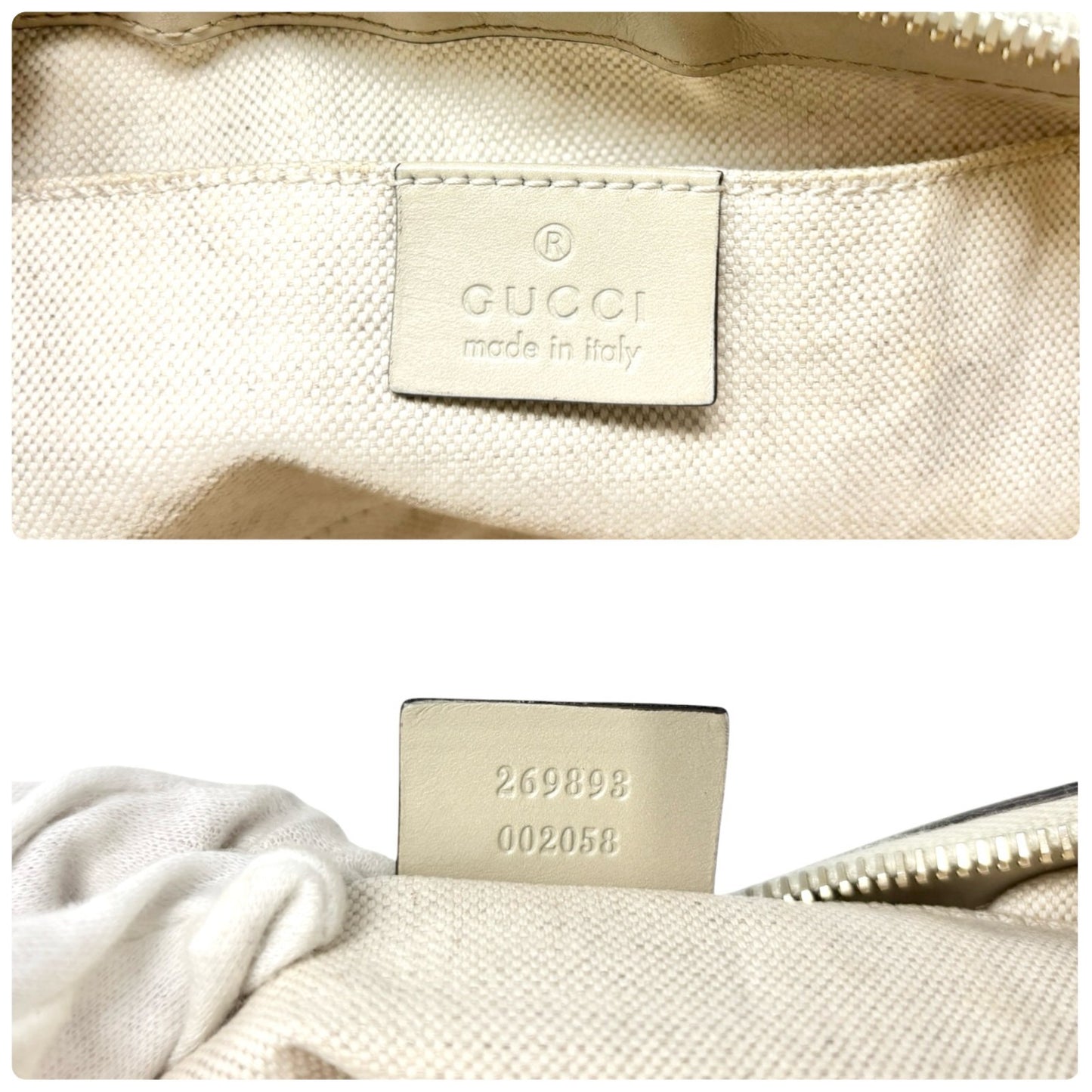 GUCCI Vintage GG Monogram Web Stripe Canvas Shoulder Bag Beige Ribbon 902570