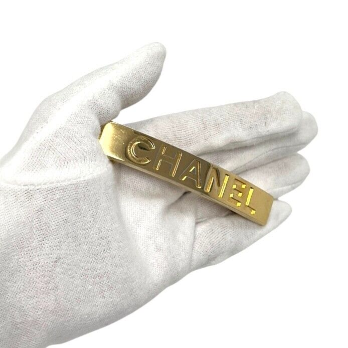 CHANEL Vintage 97A CC Mark Logo Gold Medium Barrette Hair Accessory Metal