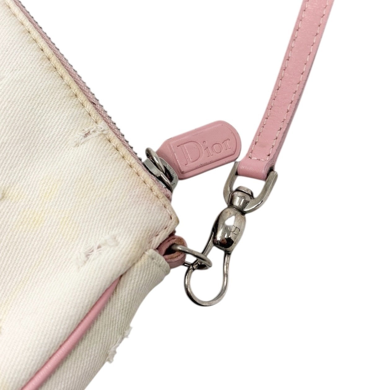 Christian Dior Vintage 2003 Distressed Floral Denim Mini Saddle Bag White Pink