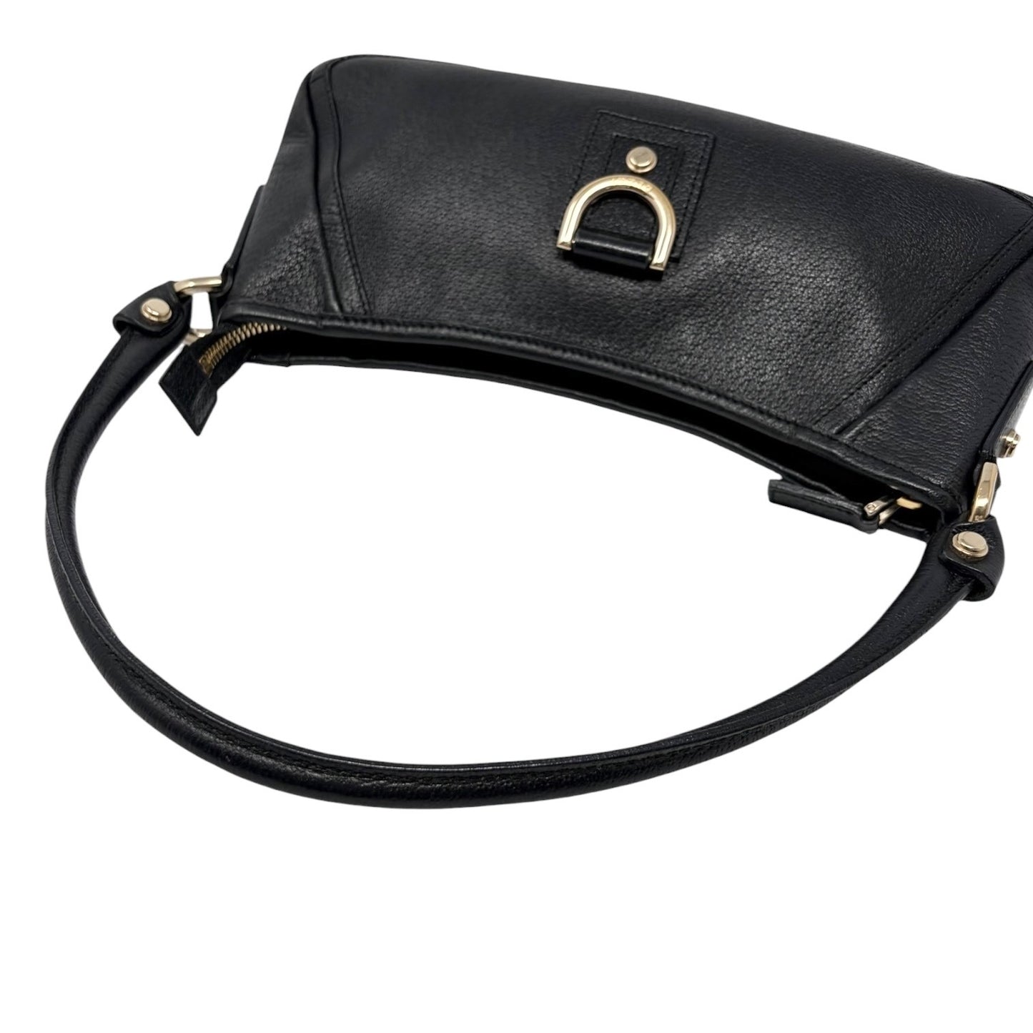 GUCCI Vintage Logo Abbey Shoulder Bag Pochette Black Gold Leather 901850