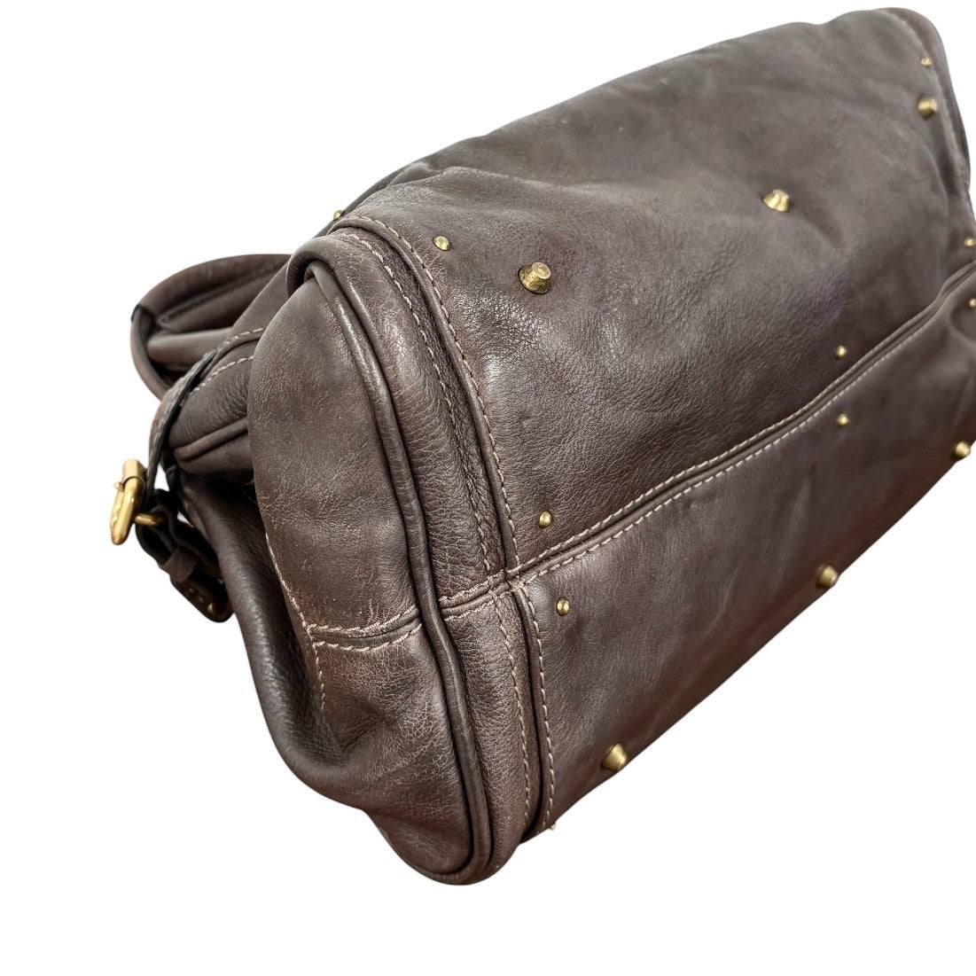 Chloe Vintage Paddington Padlock Key Boston Bag Leather Brown Gold 902317