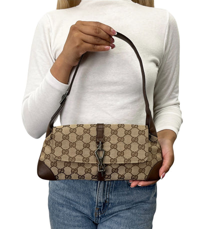 GUCCI Vintage GG Monogram Jackie Shoulder Bag Beige Canvas Leather 902329