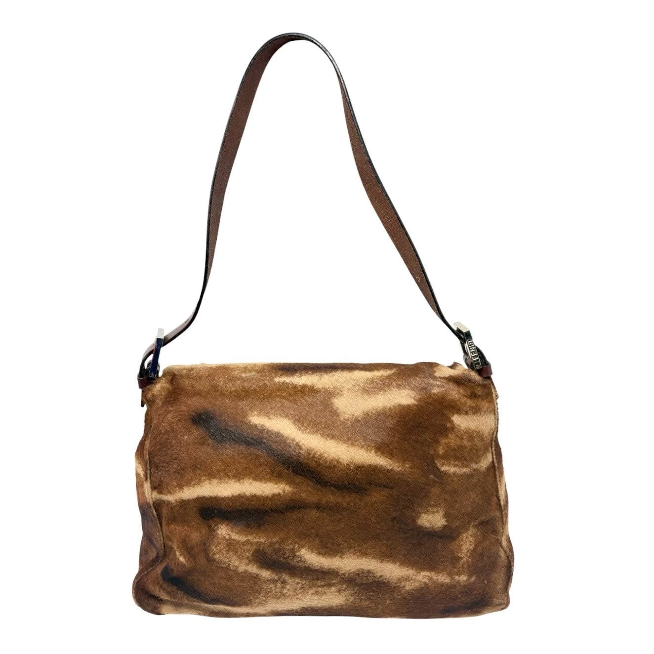 FENDI Vintage FF Mamma Baguette Pony Hair Shoulder Bag Brown Leather 902546