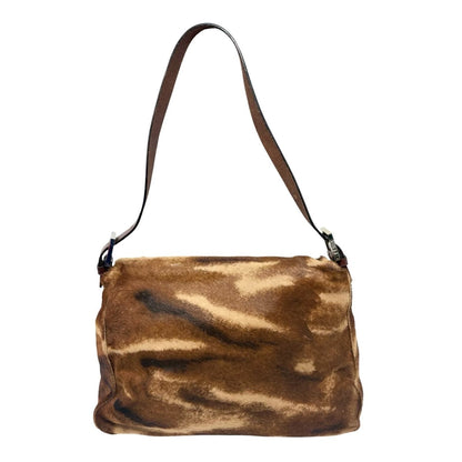 FENDI Vintage FF Mamma Baguette Pony Hair Shoulder Bag Brown Leather 902546