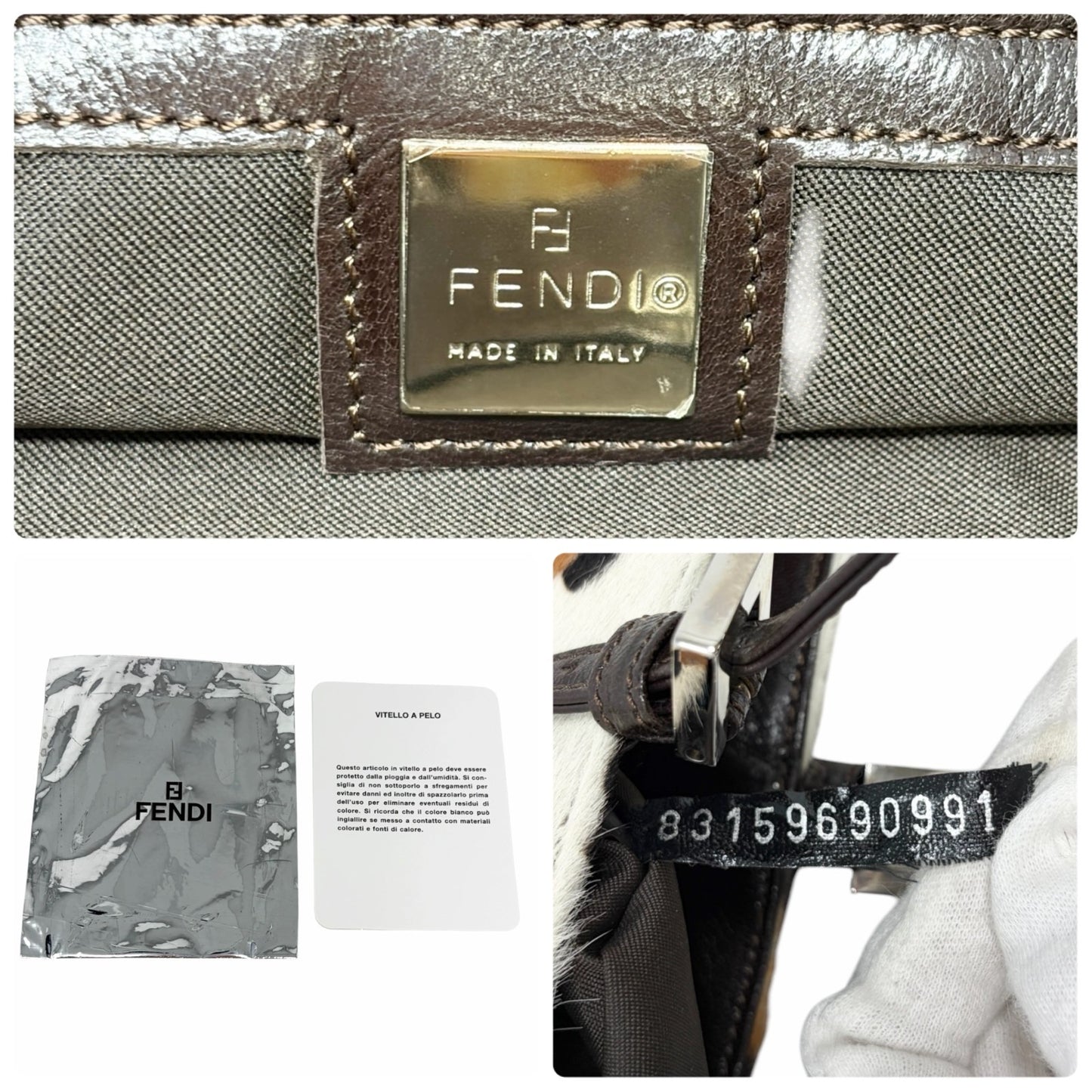 FENDI Vintage FF Logo Leopard Animal Print Tote Bag White Pony Calf Hair 901822