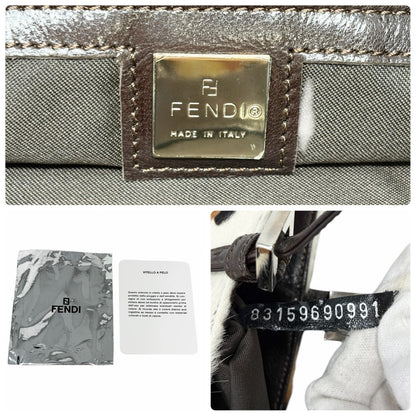 FENDI Vintage FF Logo Leopard Animal Print Tote Bag White Pony Calf Hair 901822